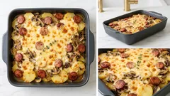 Venkovský bramborový pekáč s klobásou a houbami – krémový a krásně zapečený