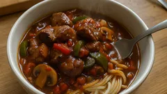 Dušená krůtí játra se zeleninou – rychlá pánev s worcesterem a BBQ