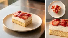 Jahodové řezy se smetanou a želé: svěží moučník na plech, který se krájí úplně čistě