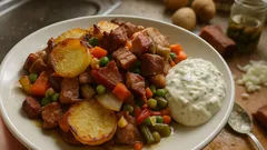 Zapečené brambory „co dům dal“: všechno z jednoho pekáče a s domácí tatarkou