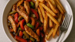 Kuřecí čína jako z restaurace: křehké maso, křupavá zelenina a domácí hranolky