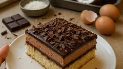 Kokosová pohádka: vláčný koláč s čokoládovou vrstvou a nadýchaným krémem