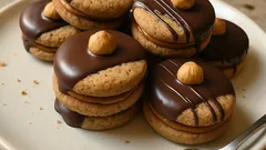 Lískooříškové vánoční cukroví v čokoládě: křehké sušenky slepené lotus krémem
