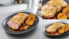 Zapečená krkovice se sýrem a zeleninou – oběd z jednoho plechu