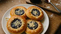 Kynuté povidlové koláče s drobenkou: měkké těsto, křupavý vršek