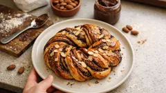 Nutellový pletenec s mandlemi: vláčný domácí moučník, který vypadá slavnostně